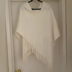Charter Club White Fringe Bottom Poncho Sweater Top